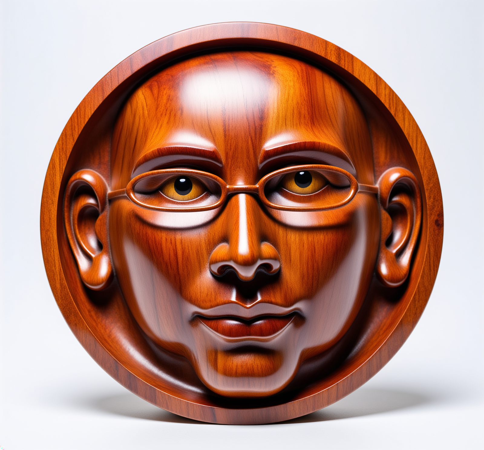 Firefly_cut and polished rosewood sculpture of THE FACE, with glasses, caustic li 634131